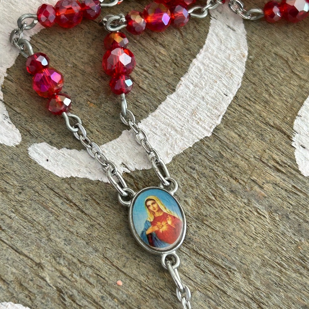 4/$100 ROSARY Red Beaded Religious bracelet - Picture 3 of 5